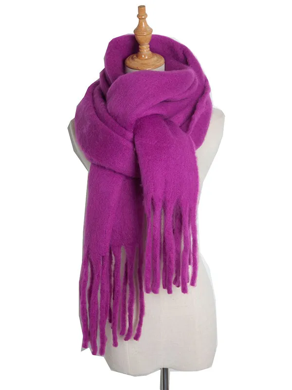 Keep Warm Solid Color Tasseled Velvet Shawl&Scarf