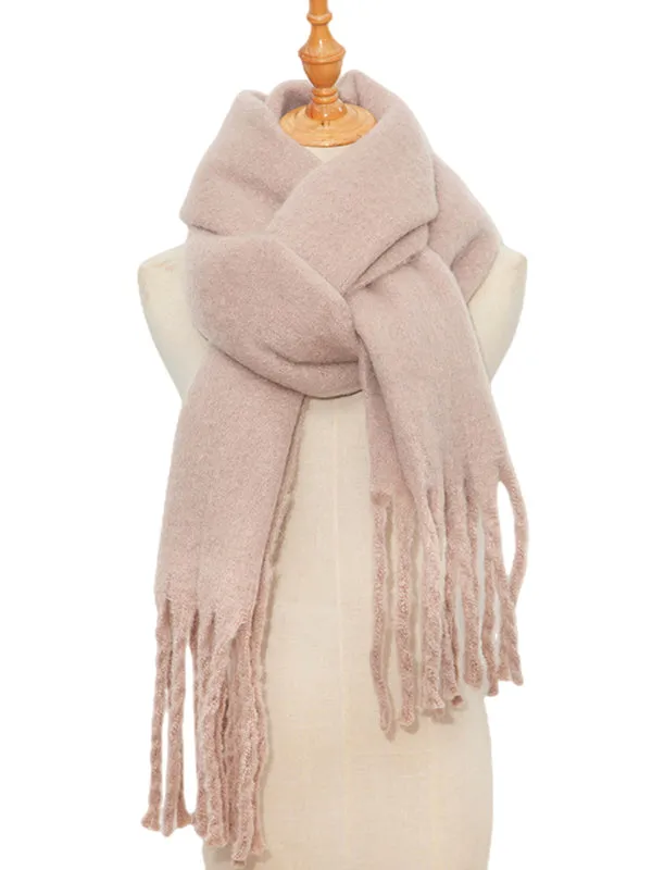 Keep Warm Solid Color Tasseled Velvet Shawl&Scarf