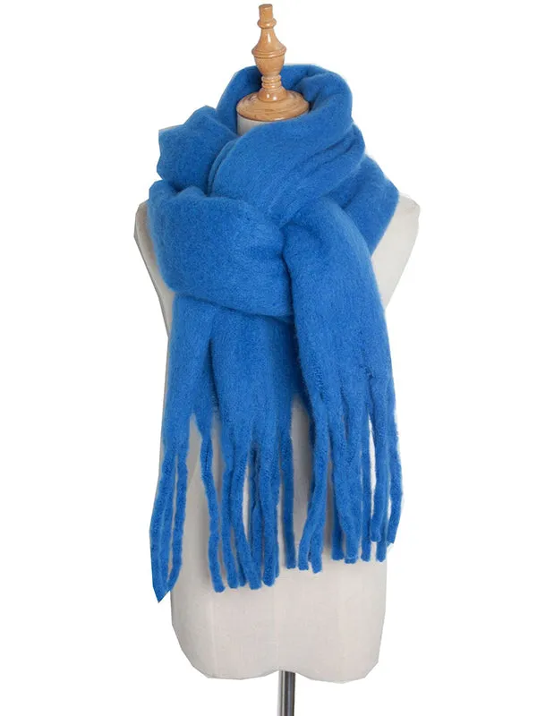 Keep Warm Solid Color Tasseled Velvet Shawl&Scarf