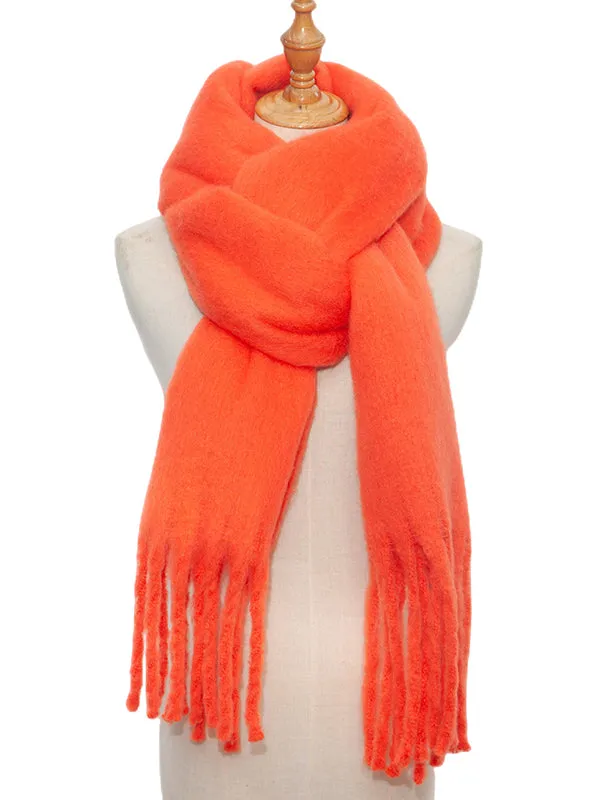 Keep Warm Solid Color Tasseled Velvet Shawl&Scarf