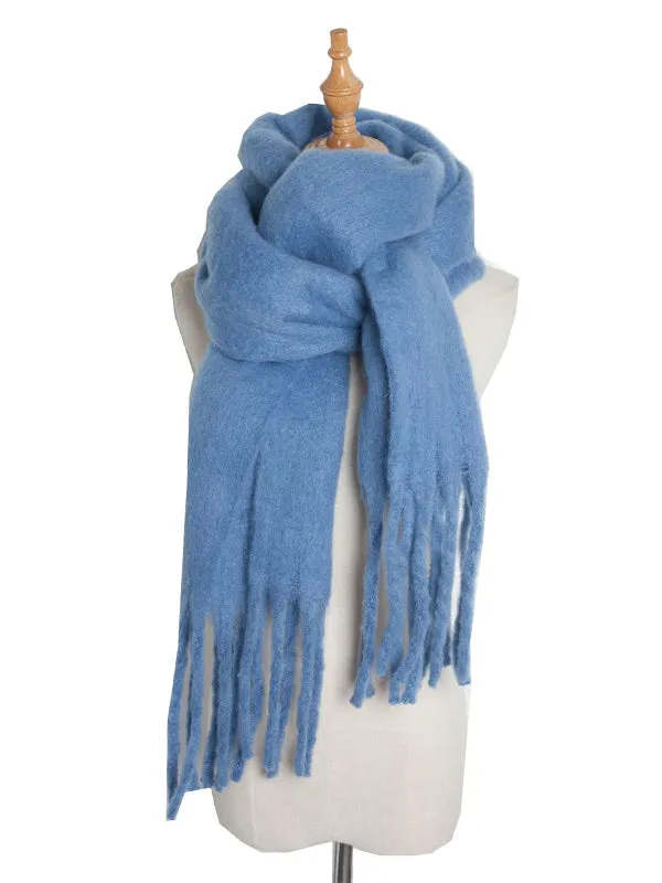 Keep Warm Solid Color Tasseled Velvet Shawl&Scarf