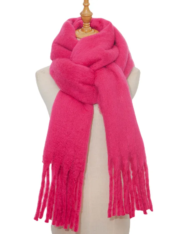 Keep Warm Solid Color Tasseled Velvet Shawl&Scarf