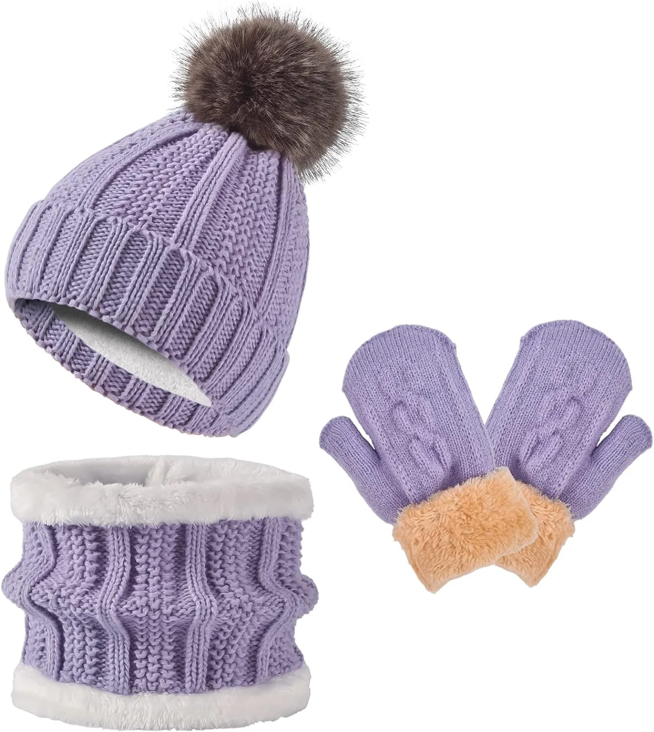 Kids Winter Beanie Hat Gloves Scarf Set, Girls Boys