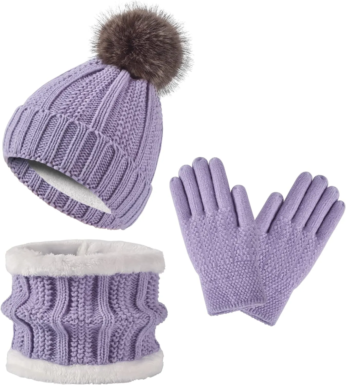 Kids Winter Beanie Hat Gloves Scarf Set, Girls Boys