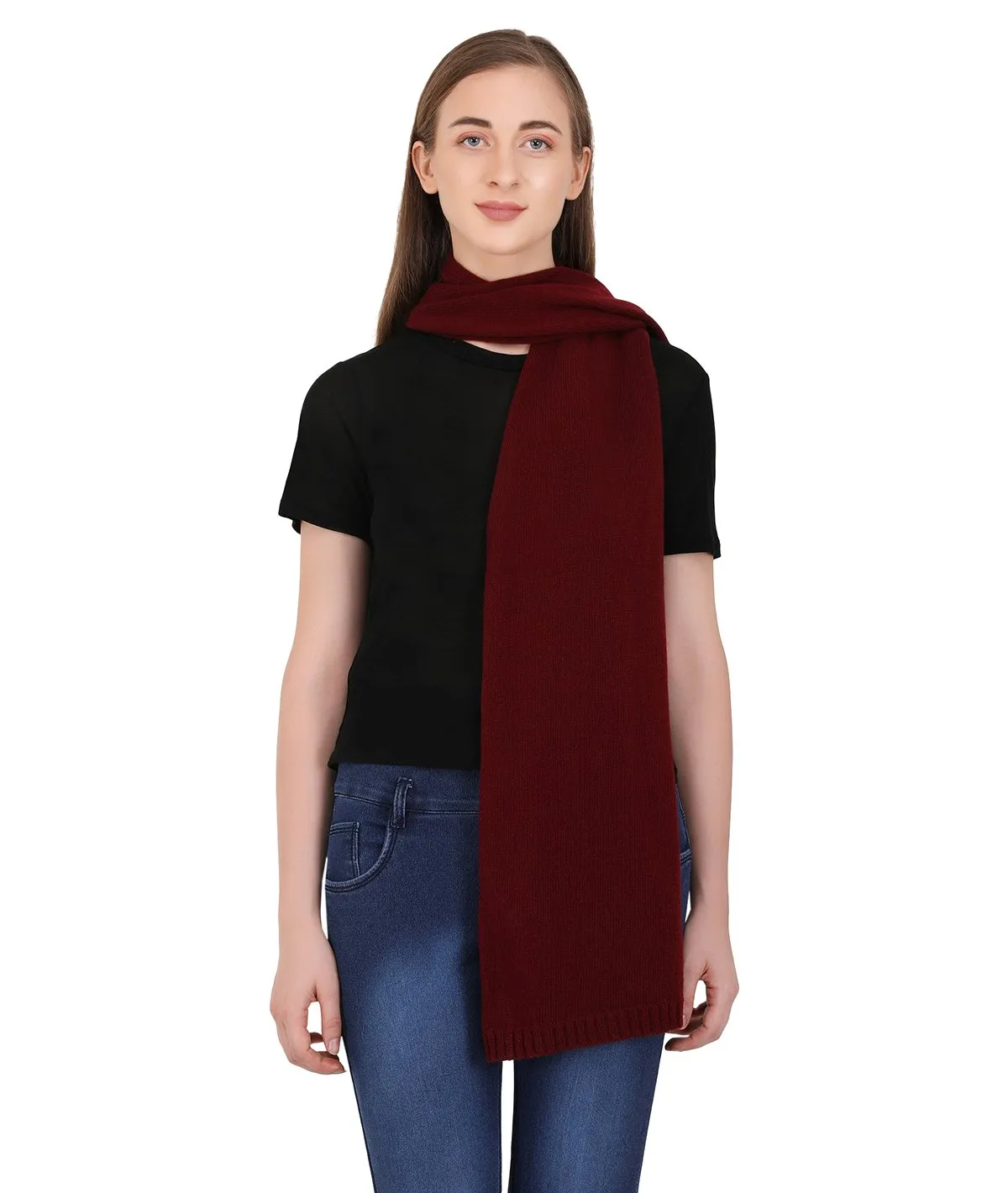 Kiraz - Burgundy Lambswool & Nylon Knitted Scarf