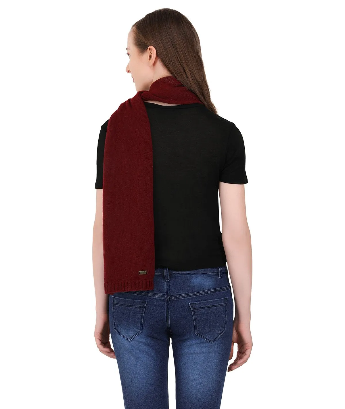 Kiraz - Burgundy Lambswool & Nylon Knitted Scarf