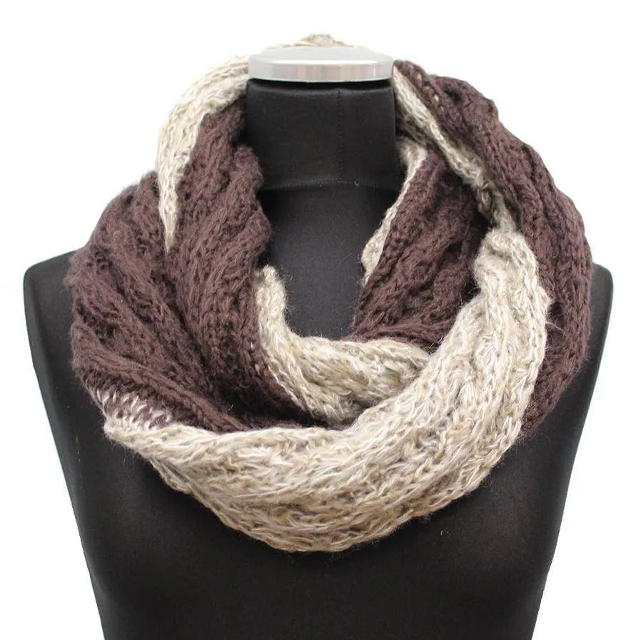 Lightweight Infinity Knit Muffler-Brown/Beige