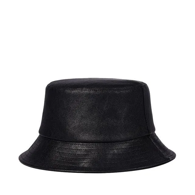 Men's Punk Faux Leather Black Floppy Visor Bucket Hat