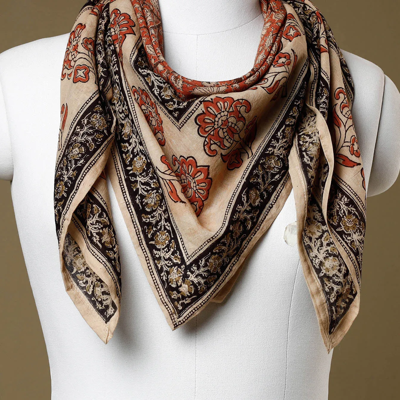 Multicolor - Original Pedana Kalamkari Block Printed Cotton Scarf