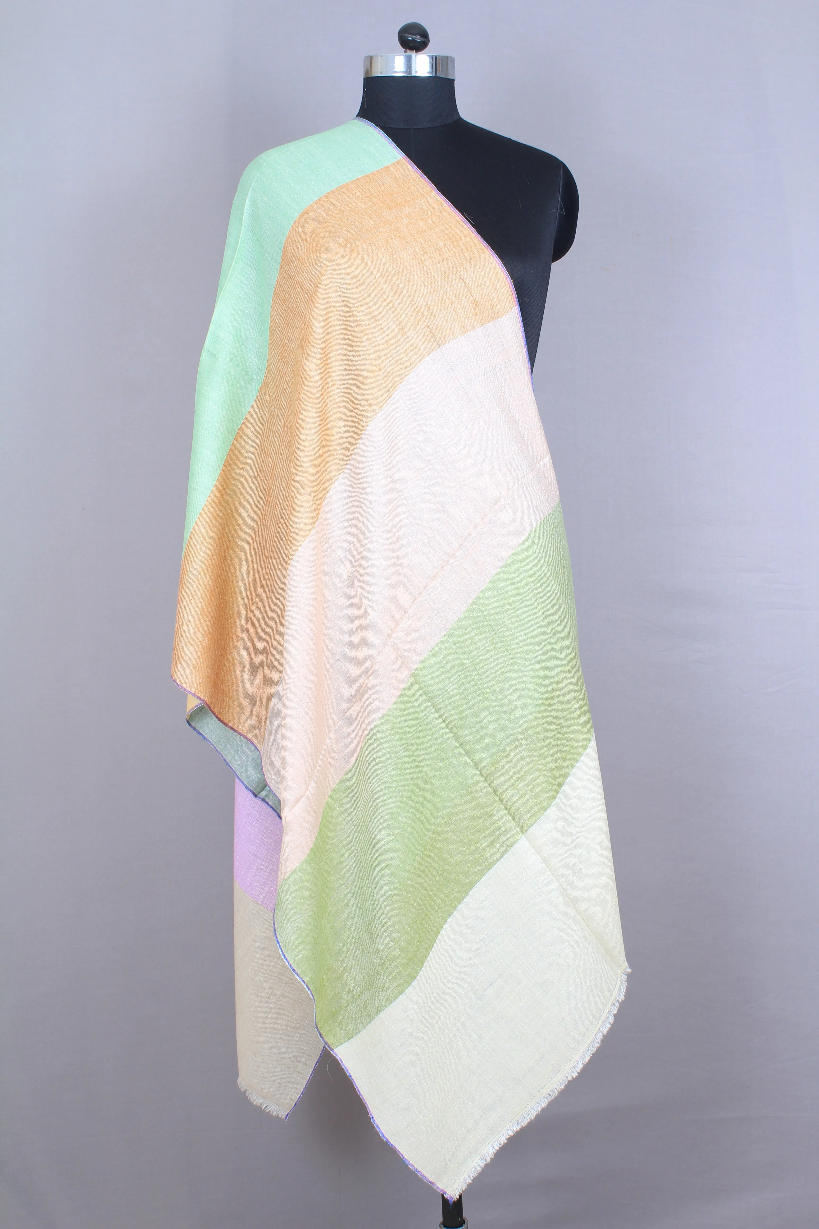 Numair Check Strips Khadi And Zari Cashmere Stole