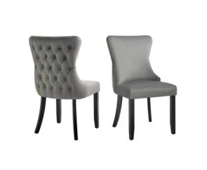 Paris Dark Grey Velvet and black Rubberwood Upholstered Dining Chairs Tufted Back -Set of 2