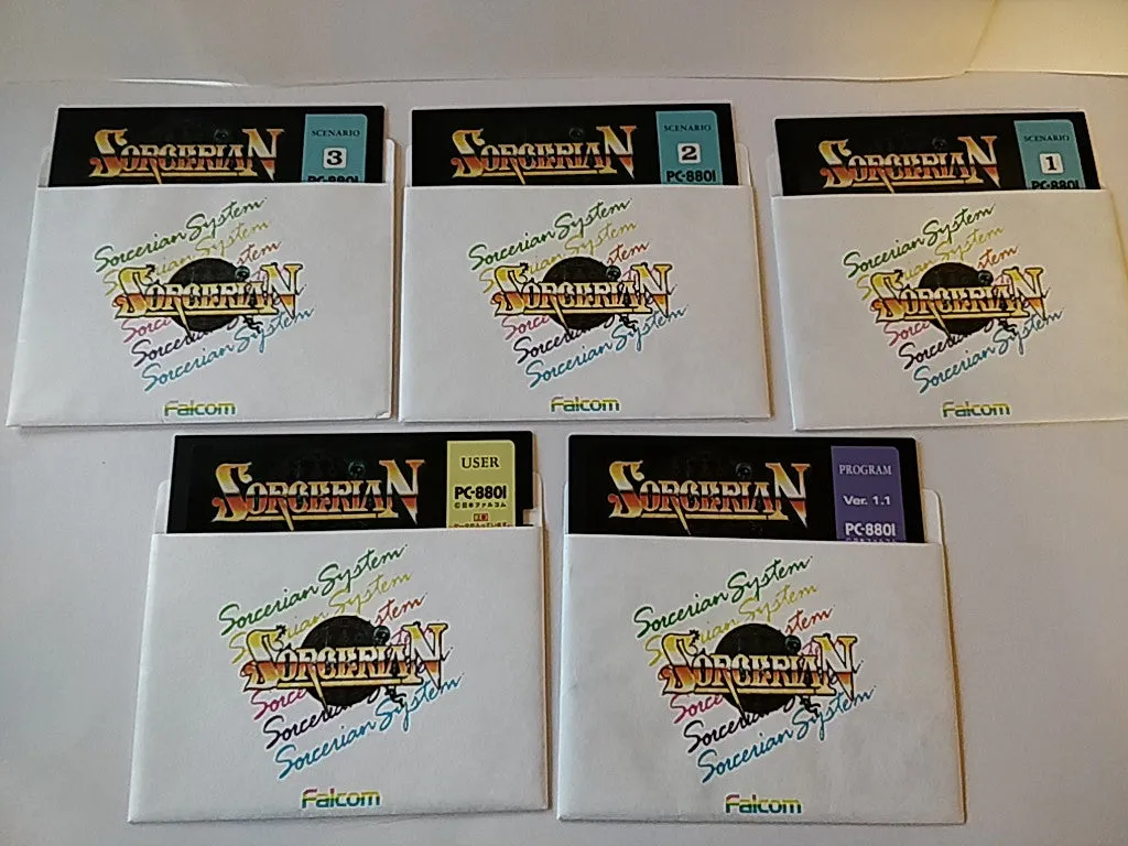 PC-8801 Sorcerian Game disks, manual, papers in the Box set. Partly tested-e1025