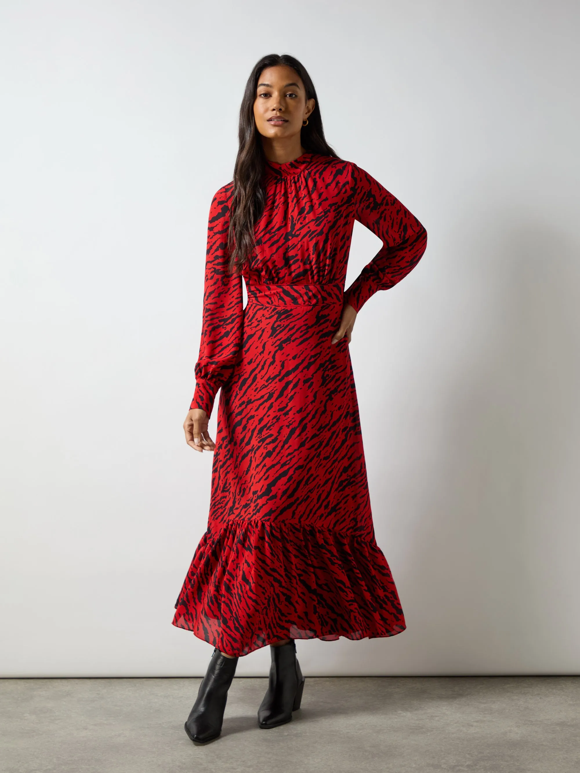 Petite Red Zebra Print Tie Back Midi Dress