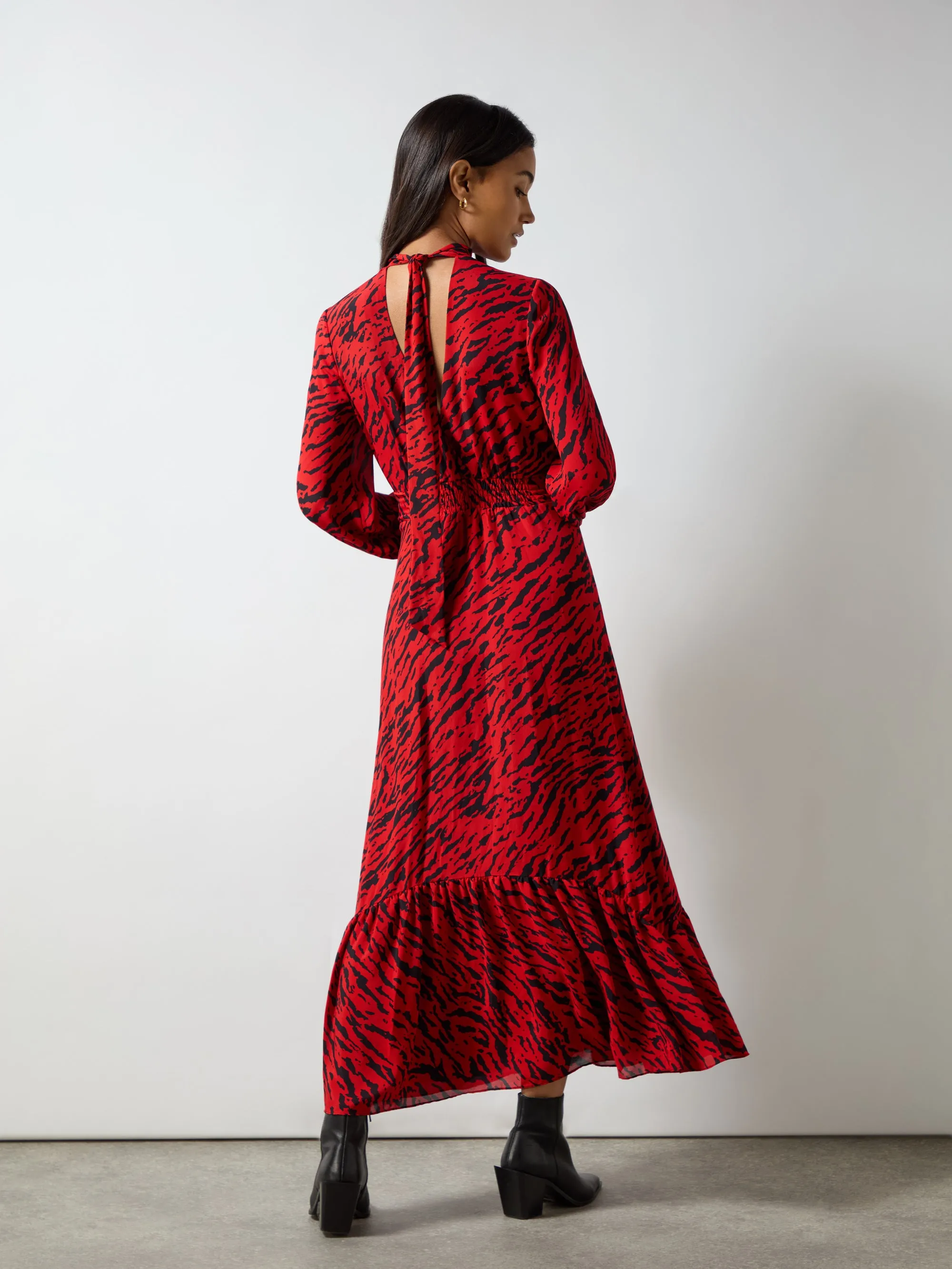 Petite Red Zebra Print Tie Back Midi Dress