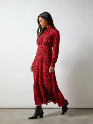 Petite Red Zebra Print Tie Back Midi Dress