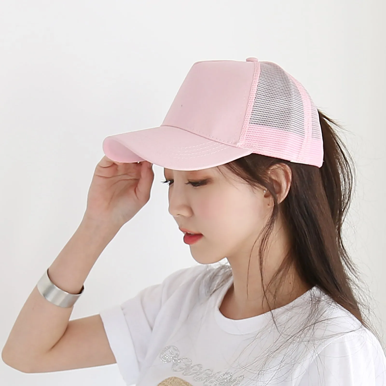 Ponytail High Bun Hat Ponycaps Cotton Baseball Cap PZ10042