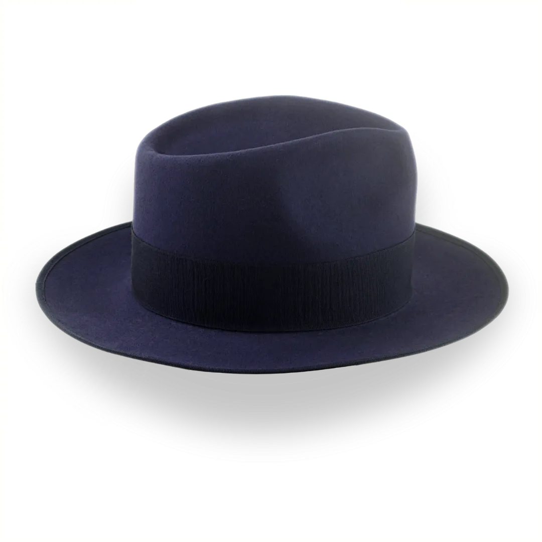 Premium Beaver Fur Mens Navy Blue Fedora Hat | The Castor