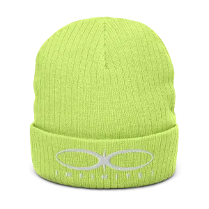 Ribbed Logo Over Text Acid Green Knit Beanie