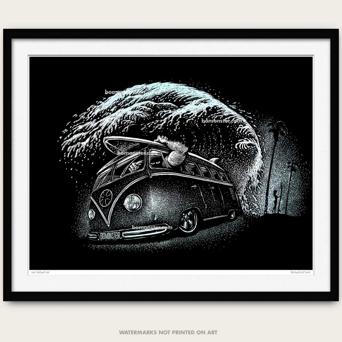 Signed 11x17" VW Surf Bus Litho Art Print "Microwave"