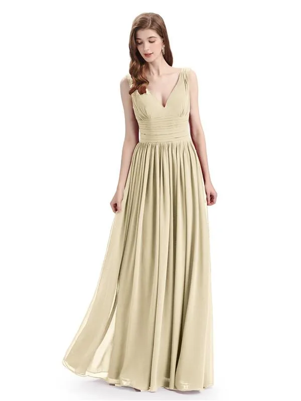 Simple Spaghetti Straps Chiffon A-line Sleeveless Floor-Length Bridesmaid Dresses