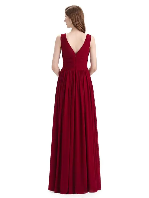 Simple Spaghetti Straps Chiffon A-line Sleeveless Floor-Length Bridesmaid Dresses