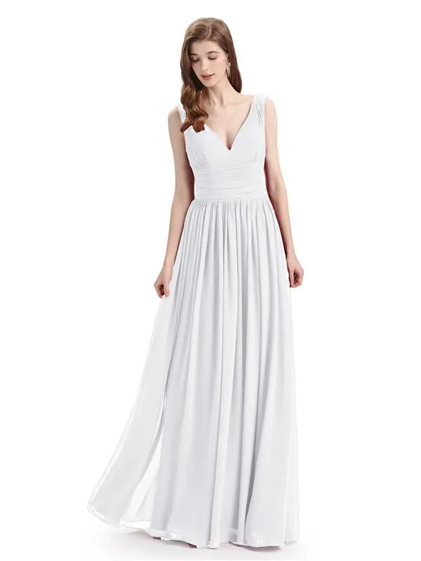 Simple Spaghetti Straps Chiffon A-line Sleeveless Floor-Length Bridesmaid Dresses