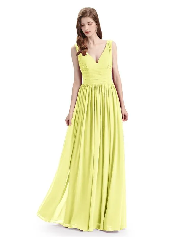 Simple Spaghetti Straps Chiffon A-line Sleeveless Floor-Length Bridesmaid Dresses