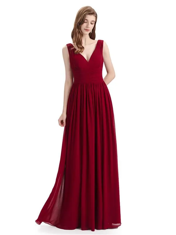 Simple Spaghetti Straps Chiffon A-line Sleeveless Floor-Length Bridesmaid Dresses