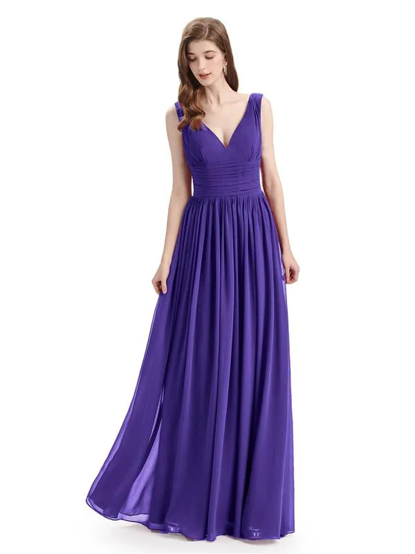 Simple Spaghetti Straps Chiffon A-line Sleeveless Floor-Length Bridesmaid Dresses