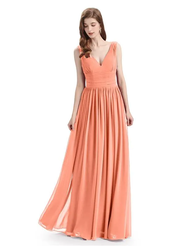 Simple Spaghetti Straps Chiffon A-line Sleeveless Floor-Length Bridesmaid Dresses