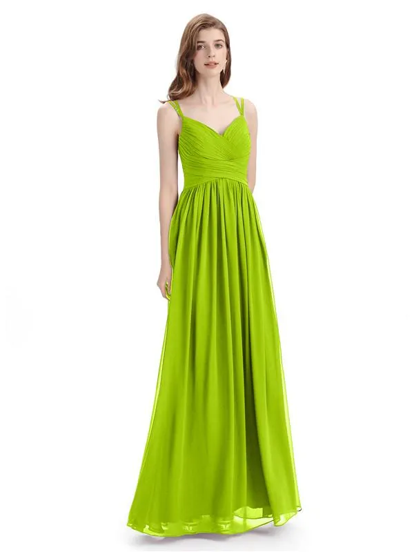 Spaghetti Straps Chiffon A-line Sleeveless V-neck Floor-Length Bridesmaid Dresses