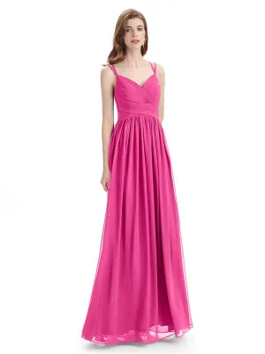 Spaghetti Straps Chiffon A-line Sleeveless V-neck Floor-Length Bridesmaid Dresses