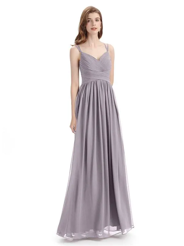 Spaghetti Straps Chiffon A-line Sleeveless V-neck Floor-Length Bridesmaid Dresses