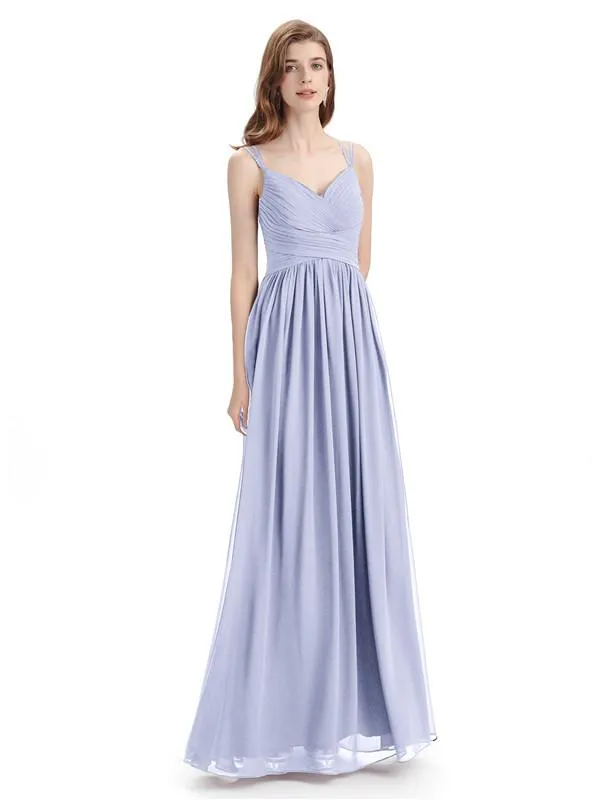 Spaghetti Straps Chiffon A-line Sleeveless V-neck Floor-Length Bridesmaid Dresses