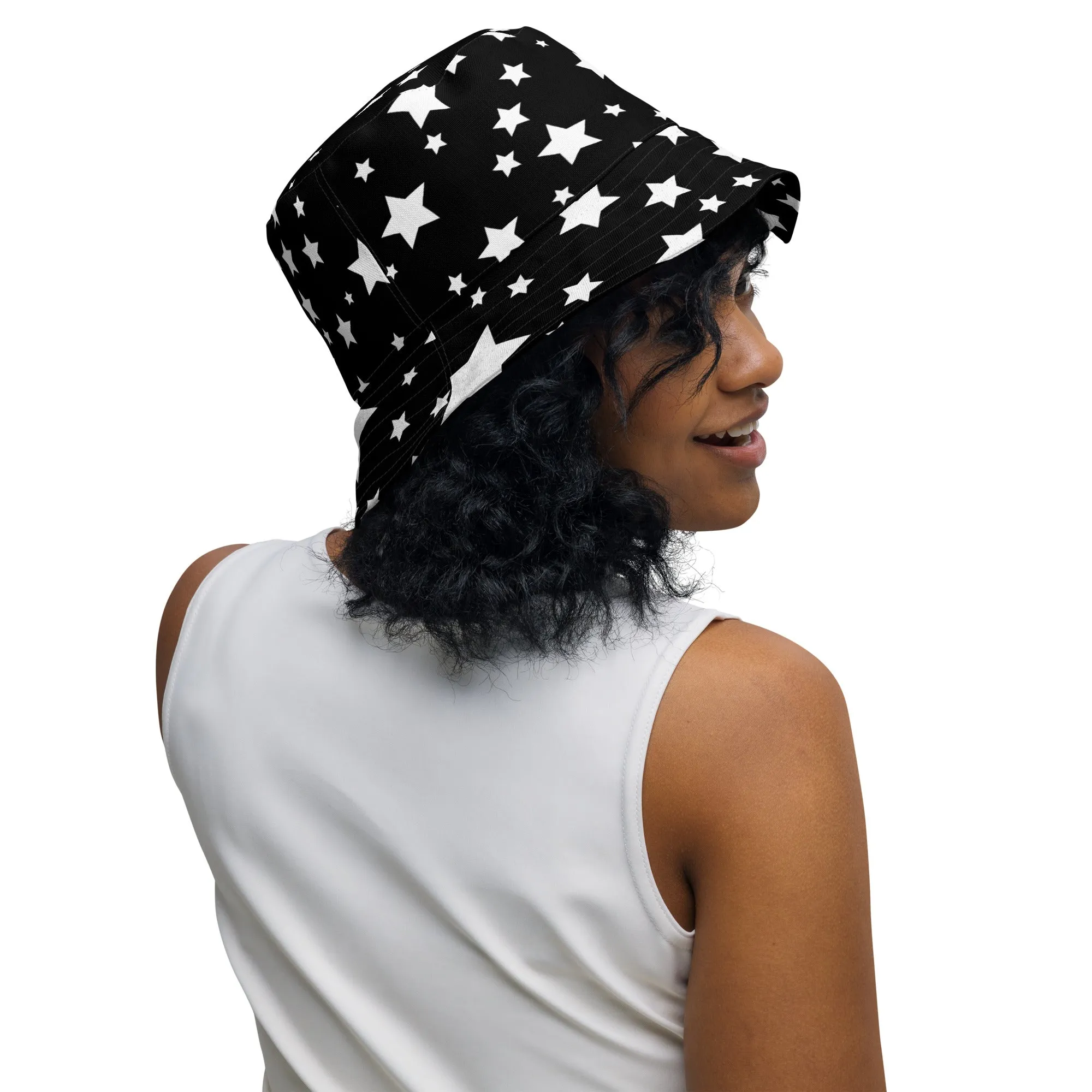 Starry Night Black and White Stars Bucket Hat, lioness-love