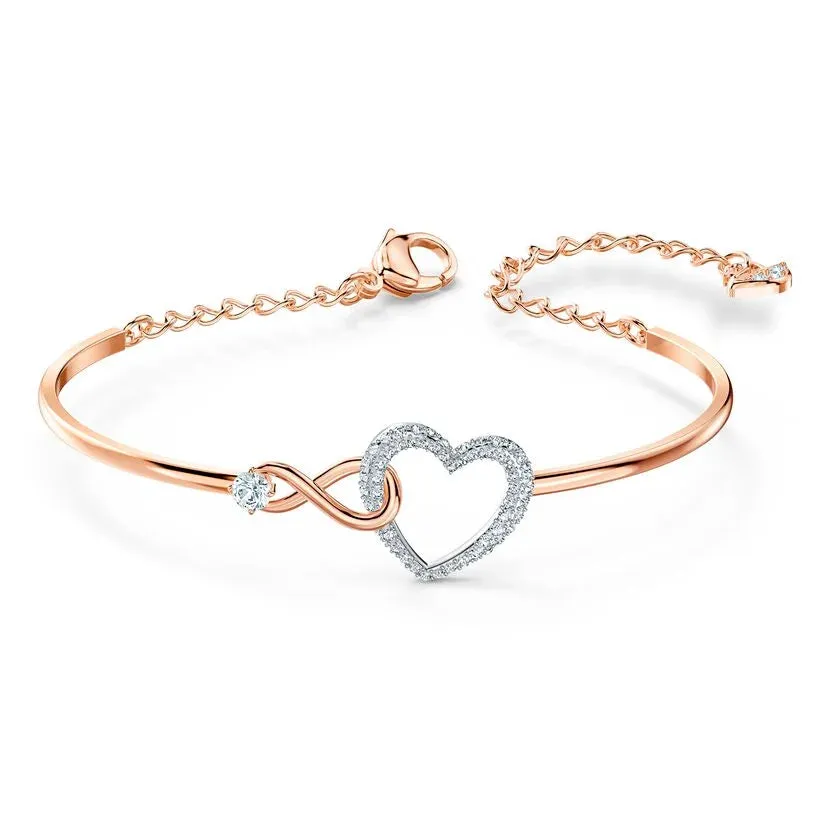 Swarovski Infinity Heart Bangle White, Mixed metal finish