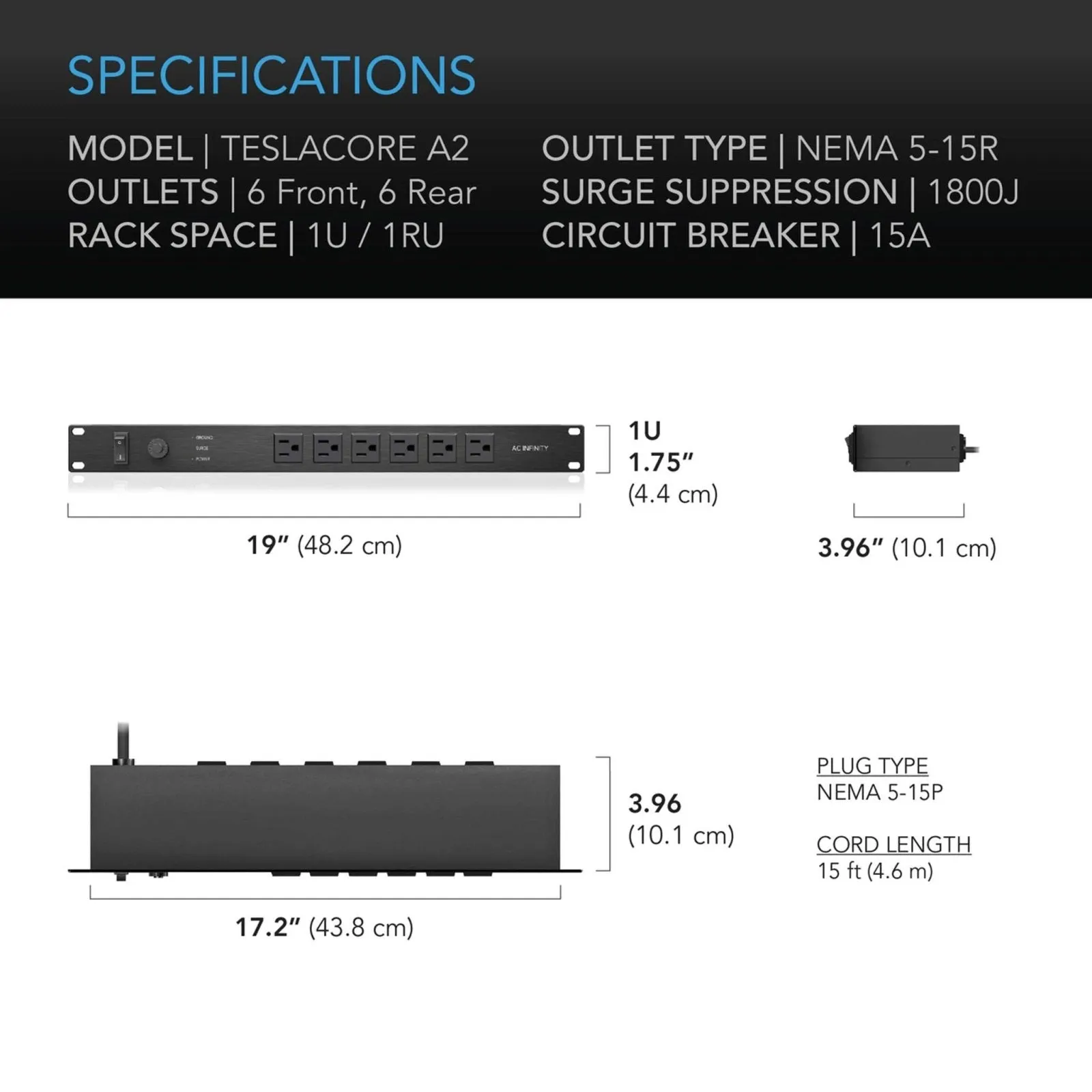 Teslacore A1, Rack Mount Power Distribution Unit, 15A