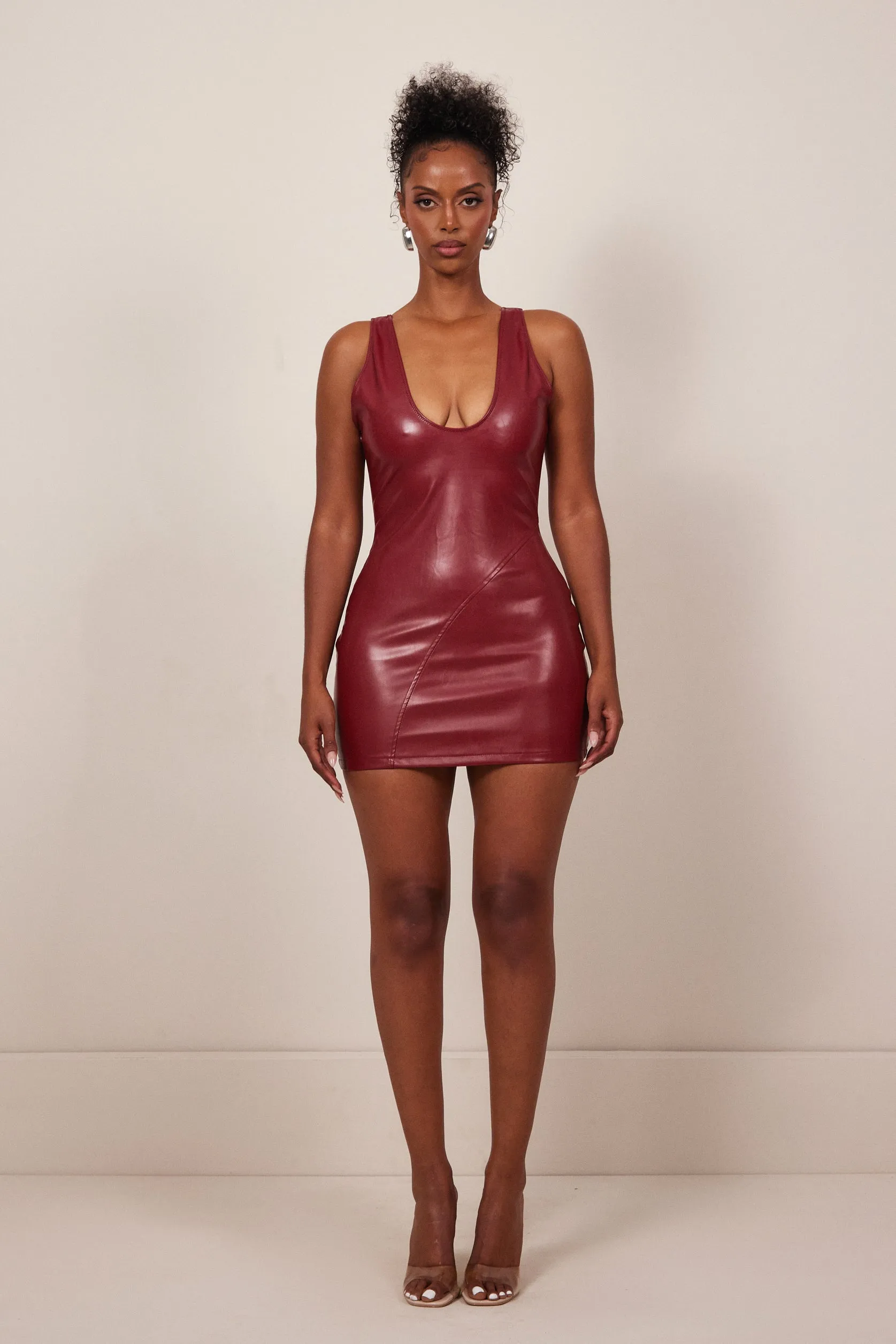 The leather dress with gloves - Red