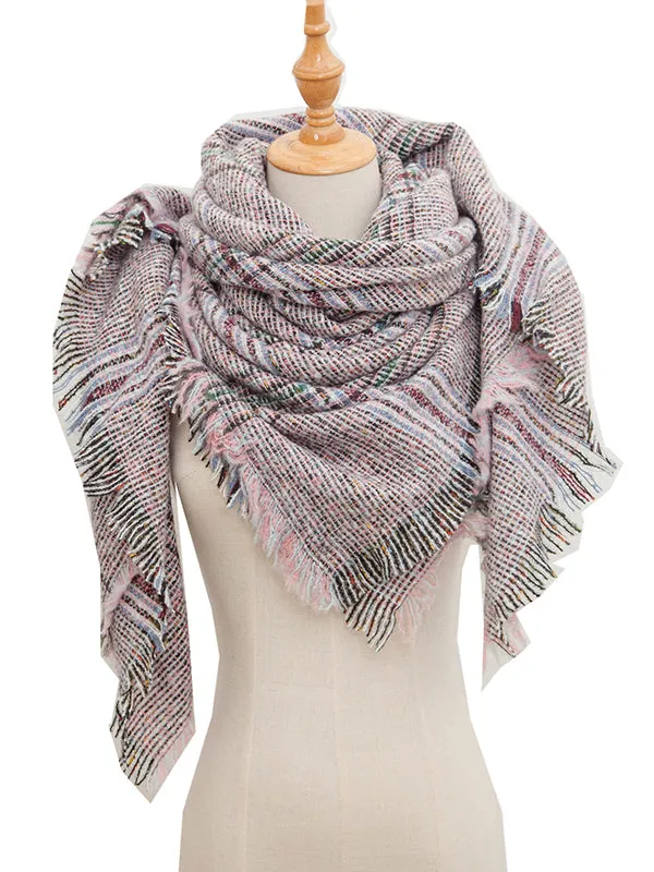 Triangle Fringed Keep Warm Plaid Shawl&Scarf