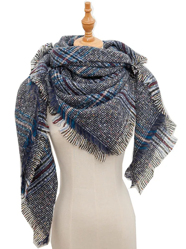 Triangle Fringed Keep Warm Plaid Shawl&Scarf