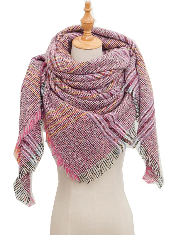 Triangle Fringed Keep Warm Plaid Shawl&Scarf