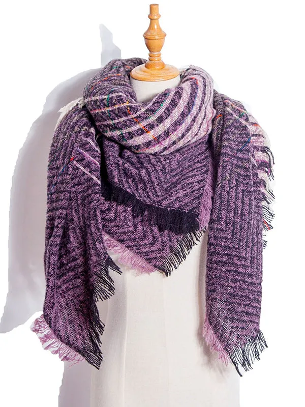 Triangle Fringed Keep Warm Plaid Shawl&Scarf