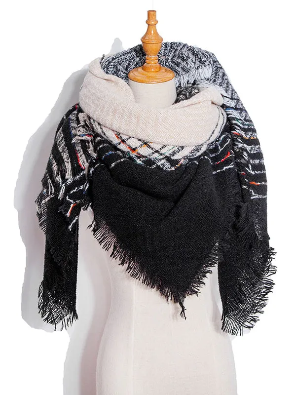 Triangle Fringed Keep Warm Plaid Shawl&Scarf