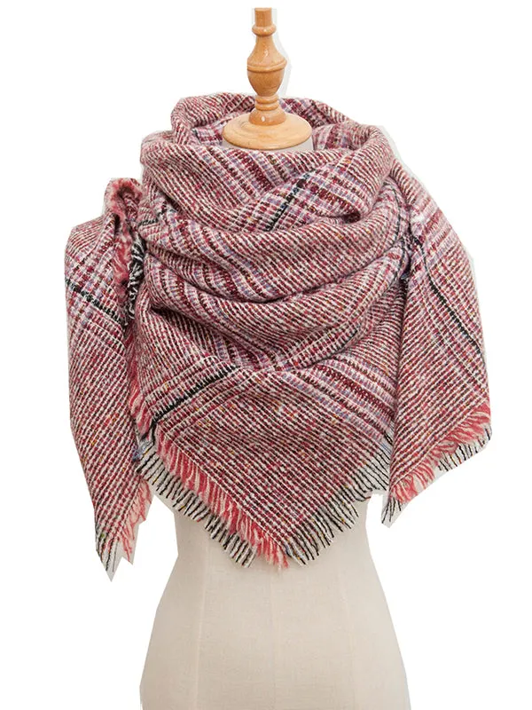 Triangle Fringed Keep Warm Plaid Shawl&Scarf