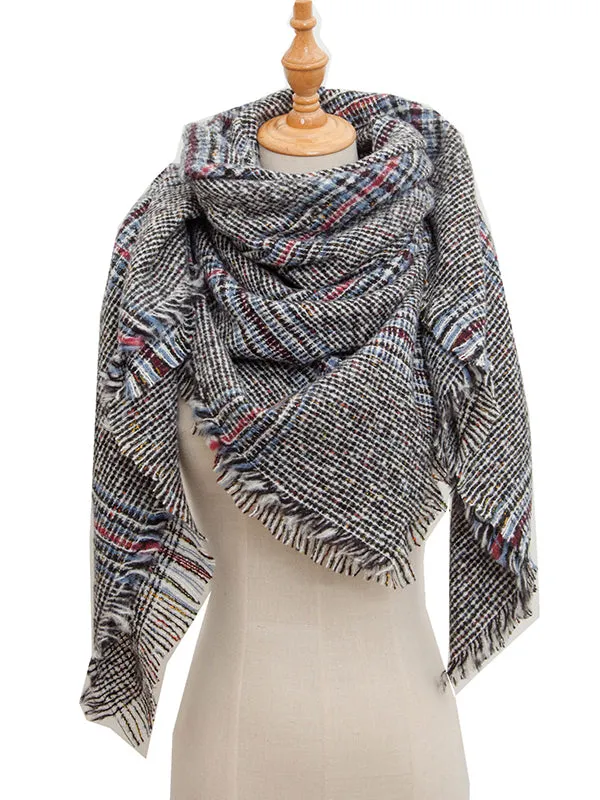 Triangle Fringed Keep Warm Plaid Shawl&Scarf