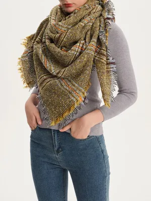 Triangle Fringed Keep Warm Plaid Shawl&Scarf