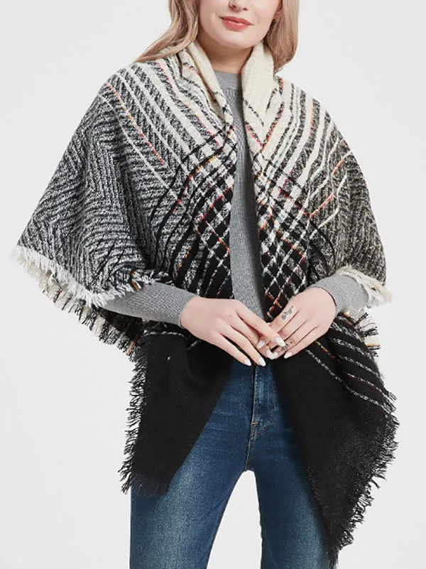 Triangle Fringed Keep Warm Plaid Shawl&Scarf