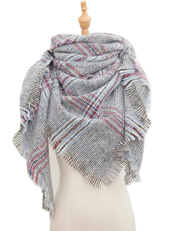 Triangle Fringed Keep Warm Plaid Shawl&Scarf