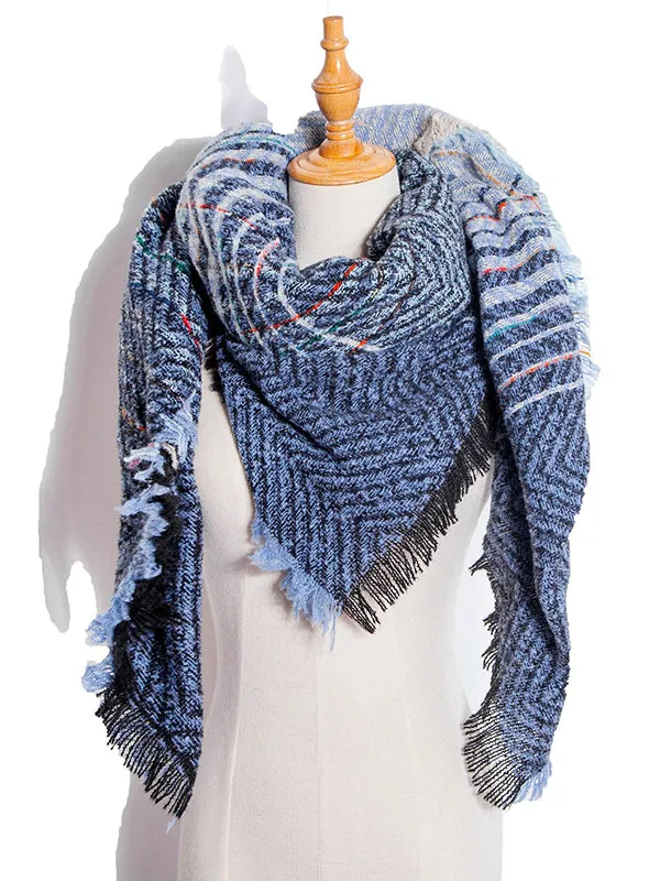 Triangle Fringed Keep Warm Plaid Shawl&Scarf