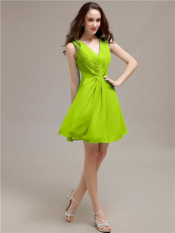 V-Neck Short A-Line Knee length Bridesmaid Dresses